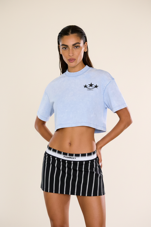 LYRA 01 — Heavyweight Washed Cropped Crewneck (Blue) — 230GSM